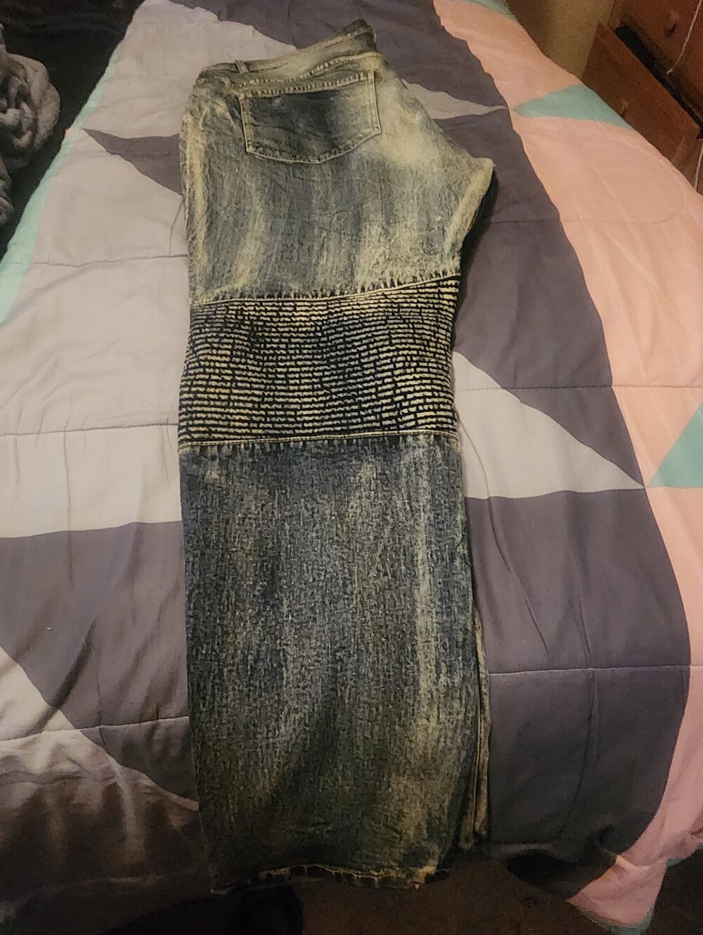 Mens  Washed Blue Denim Dress with Ribbed Waist Panel
